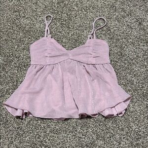 Full Tilt Light Pink Glitter Peplum Spaghetti Strap Camisole
